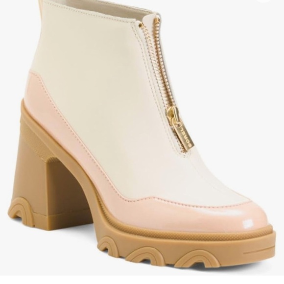 Sorel Waterproof Brex Heeled Chalk/Peach Women Chelsea Leather Zip Booties 8 - Picture 1 of 11